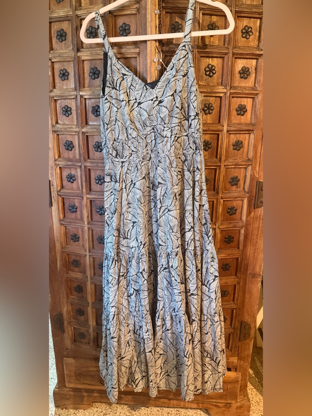 Nautica Black & White Leaf-Print Maxi Dress